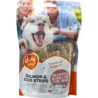 Duvo Plus DUVO HONDENSNACK - ZALM EN KABELJAUW STRIPS - 150 GR - BRON VAN OMEGA 3 - IDEAAL VOOR OUDE HONDJES