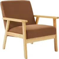 Sweeek Fauteuil van hout met corduroy zitting Bruin