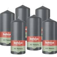 Bolsius - Gladde Stompkaarsen - 6 Stuks - Antraciet - 13 cm - 43 Branduren