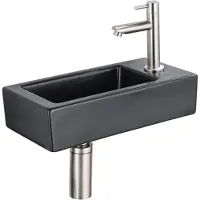 Qeramiq Fuente fonteinset – 37.5x18.5x9 cm – keramiek zwart mat – kraangat rechts – kraan geborsteld RVS SW1122447/SW696207/SW696217/SW696237