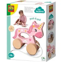 SES Creative - Tiny Talents - Trekdier 2 in 1 houten unicorn - Montessori - op maat gemaakt voor kinderhandjes - eenhoorn trekdier - Unicorn Speelgoed - Speelgoed 2 Jaar