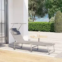 Mazazu MIRA Home - Ligbed - Zonnebed - Tuinstoel - Zonnescherm - Grijs - 193x30x62