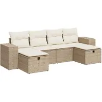 vidaXL 6-delige tuinmeubelset met kussens, beige, polyrotan