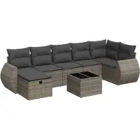 vidaXL 8-delige tuinmeubelset met kussens, grijs, polyrotan