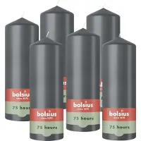 Bolsius - Gladde Stompkaarsen - 6 Stuks - Antraciet - 20cm - 75 Branduren
