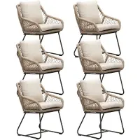 BUITEN living Portofino dining tuinstoel set van 6 | touw + aluminium | Sahara Dust 1 persoon