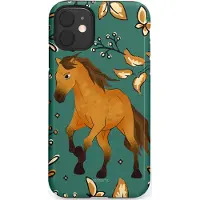 Casetastic Hoesje Geschikt voor Apple iPhone 11 - Stijlvolle Beschermende Duo-layer Case - Groene bruine Paarden elegantie - Paris