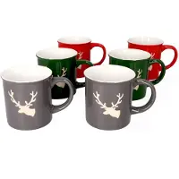 MamboCat Set van 6 koffiemokken hert cilindrisch 250ml elk 2 x grijs, groen, rood - 23104784