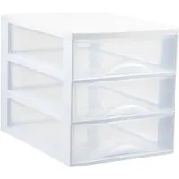 PlasticForte Ladekastje bureau organizer - 3 lades - wit/transparant - L26 x B35 x H27 cm - kunststof