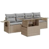 vidaXL 5-delige Loungeset met kussens poly rattan beige