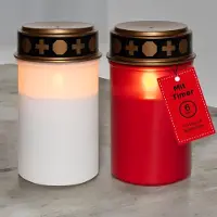Novaliv graflamp LED met batterij en timer 6/18 LED graflamp wit en rood langdurig met batterij flikkerend effect grafkaarsen begraafplaatskaars gedenkkaars graflantaarn eeuwig licht rouwkaars