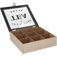 Gerimport Theedoos - bruin/zwart - 9-vaks - hout - 24 x 24 x 7 - met deksel - theebox