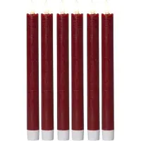 Novaliv LED-kaarsen met timer rood, 6 stuks voor binnen - 6 uur - ECHTE WAS Hoogte 24 cm voor kaarsen, diameter 2,2 cm, 2 AAA-batterijen vereist. LED-kaarsen, set van 4, rood (twee keer) bewegend vlamlicht.