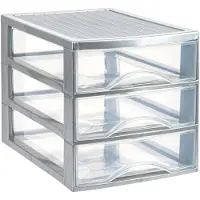 PlasticForte Ladekastje bureau organizer - 3 lades - zilver/transparant - L26 x B35 x H27 cm - kunststof