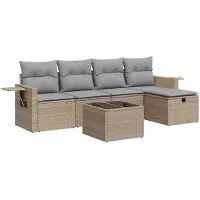 vidaXL 6-delige tuinmeubelset met kussens, beige, polyrotan