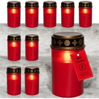 Novaliv LED graflichten met batterij en timer 6/18 rood 10 stuks LED kaarsen met batterijen grafkaarsen begraafplaatskaarsen kaarsen flikkerende vlam gedenkkaars eeuwig licht rouwkaars