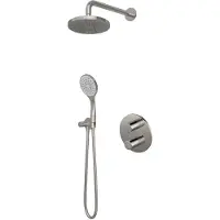 Hotbath Buddy IBS12A inbouw regendoucheset met 3-standen handdouche aan houder en 30cm hoofddouche aan wandarm geborsteld nikkel