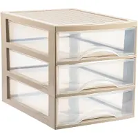PlasticForte Ladekastje bureau organizer - 3 lades - beige/transparant - L26 x B35 x H27 cm - kunststof