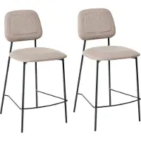 Beliani DUETTE - Barkruk set van 2 - Taupe - Kunstlinnen