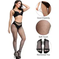 Karma Set van 4 paar netpanty‘s voor dames, hoge taille, 4 stijlen, Zwart, L-XL