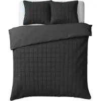 Sleeptime Faux fur dekbedovertrek Check onderkant microvezel - Zwart - Lits-jumeaux (240x220 + 2st 60x70cm)