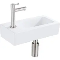 Qeramiq Fuente fonteinset – 37.5x18.5x9 cm – keramiek wit mat – kraangat links – kraan geborsteld RVS SW1122450/SW696207/SW696217/SW696237