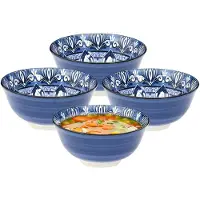 Home Deco Factory Soepkommen Tokyo style - blauw - 8x stuks - 15 x 7 cm - keramiek - soepkommetjes - keuken serveerschaaltjes