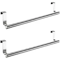 Hi Theedoek / handdoek rek voor kastdeurtje - 2x - zilver - RVS - 40 x 9 x 7 cm - handdoek hanger