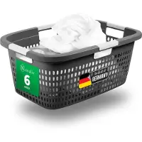 Novaliv Value Set 6X Wasmand met 4 handgrepen 40L Antraciet, Wasboxset Wasemmer Wascontainer voor badkamerwas Vuile was, Wasmand Opbergmand Verzamelbox