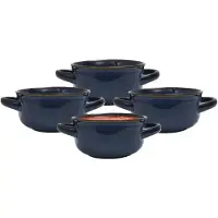 Home Deco Factory Soepkommen Classic - donkerblauw - 6x stuks - 14 x 7 cm - keramiek - soepkommetjes