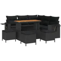vidaXL Tuinbank Set 9 st 6-Aantal zitplaatsen Zwart poly rattan