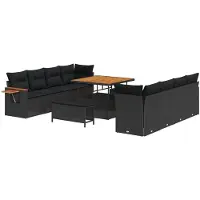 vidaXL Tuinbank Set 12 st 10-Aantal zitplaatsen Zwart poly rattan
