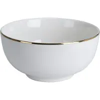 Excellent houseware Kommetje/serveer schaaltje - wit met gouden rand - D14 x 7 cm - porselein - ontbijt/hapjes - stapelbaar - Soepkommen
