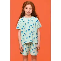 Woody set meisjes - groen/blauw - palmbomen all-overprint - 251-10-BSA-T/946 - maat 104