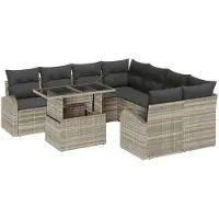 vidaXL Tuinbank Set 9 st Lichtgrijs Poly Riet