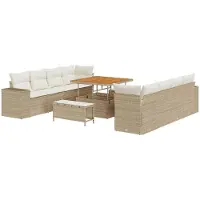 vidaXL Tuinbank Set met kussen 11 pcs Beige en Crème poly rattan