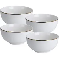 Excellent houseware Kommetje/serveer schaaltje - 8x - wit met gouden rand - D14 x 7 cm - porselein - ontbijt/hapjes - stapelbaar - Soepkommen