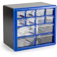 PlasticForte Sorteerbakjes spijkers/schroeven - 12x lades - 26 x 16 x 23 cm - opbergkastjes - ophangbaar - blauw/transparant