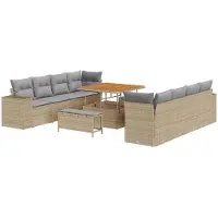 vidaXL Tuinbank Set met kussen 11 pcs Beige en Lichtgrijs poly rattan