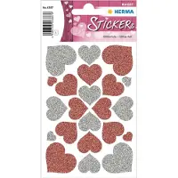 Herma Stickers Harten rood & zilver, glittery - 10 stuks