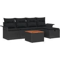 vidaXL Tuinset met 6 zitplaatsen, zwart, van polyrotan
