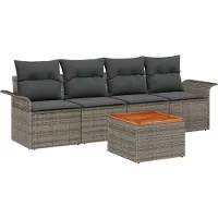 vidaXL Tuinbank Set 5 st 4-Aantal zitplaatsen Grijs poly rattan