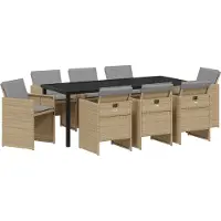vidaXL Tuin Eettafel Set 9 st Beige poly rattan
