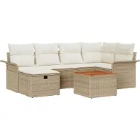 vidaXL Tuinbank Set met kussen met opslag 7 pcs Beige Poly rattan
