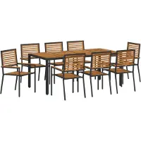 vidaXL Tuin Eettafel Set 9 st Zwart en Bruin poly rattan
