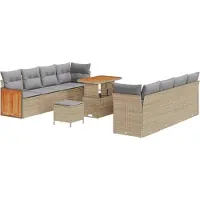 vidaXL Tuinbank Set met kussen 12 pcs Beige en Lichtgrijs poly rattan