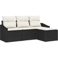 vidaXL Bankstel 4 st Zwart en Crème poly rattan