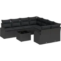 vidaXL Tuinset met 9 zitplaatsen, zwart, van polyrotan