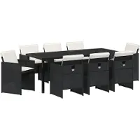 vidaXL Tuin Eettafel Set 9 st Zwart poly rattan