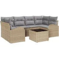 vidaXL Tuinbank Set 7 st Beige poly rattan
